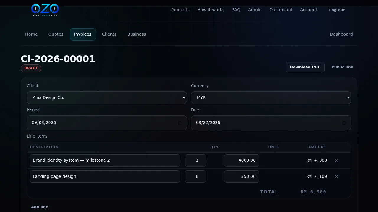 Client invoice editor