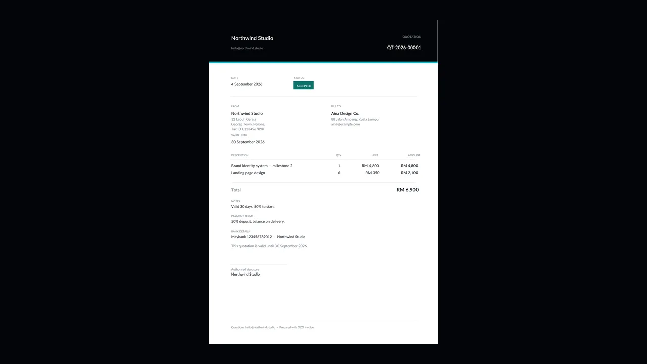 Generated quotation PDF letterhead